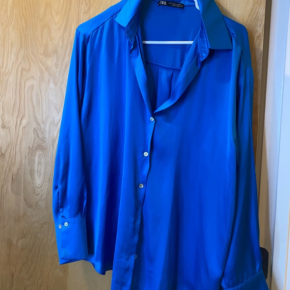 Blue Zara satin blouse